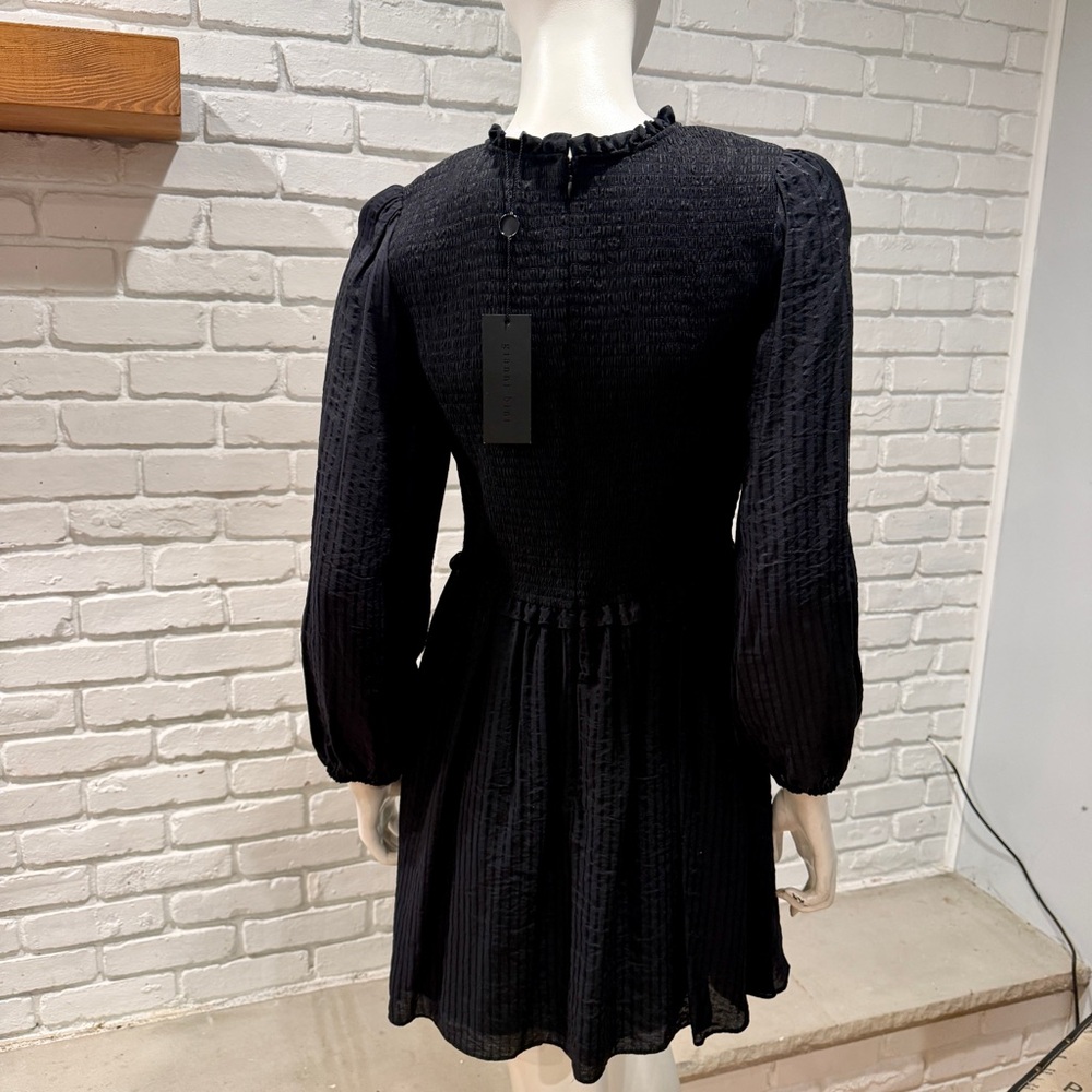 NWT Gianni Bini Black Smocked Mini Dress M Long Sleeve Boho Ruffle Flowy Chic - Picture 7 of 9